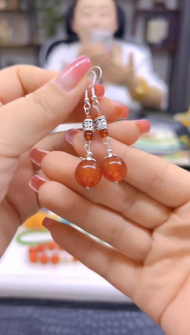 银S925镶嵌南红玛瑙耳饰DIY款E878