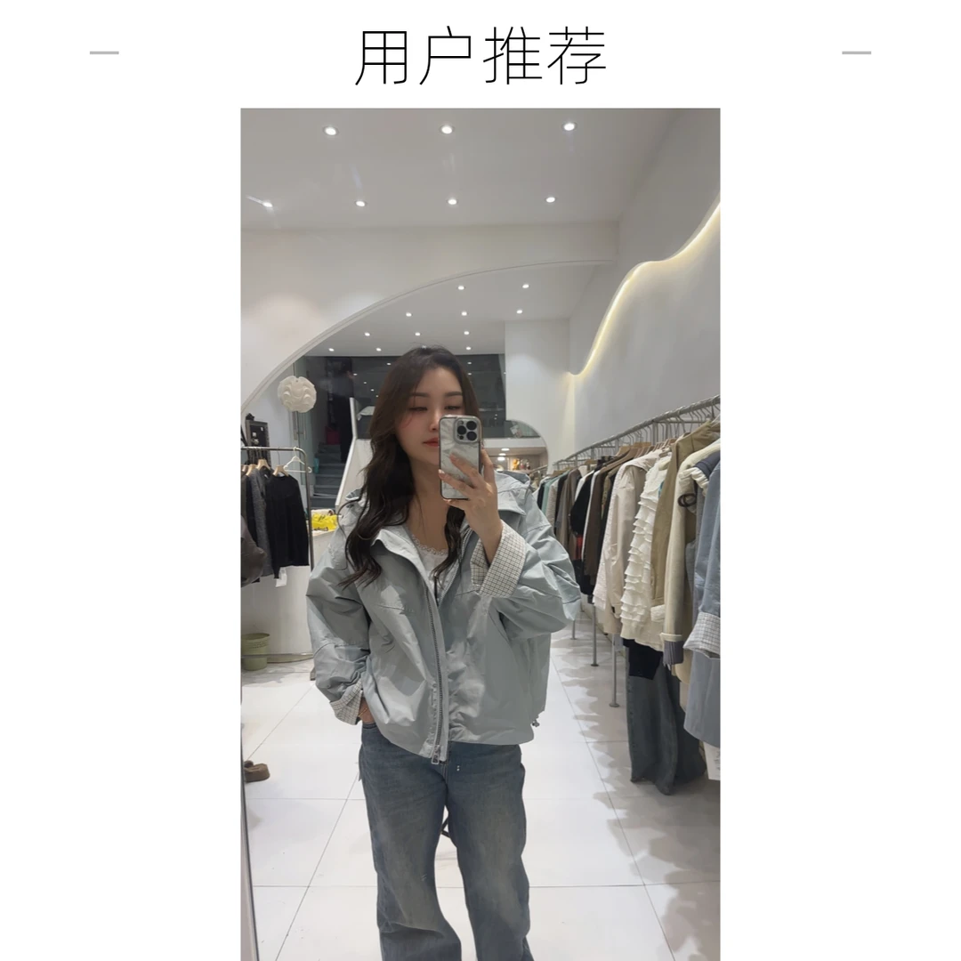 2025浅蓝色短款工装上衣女