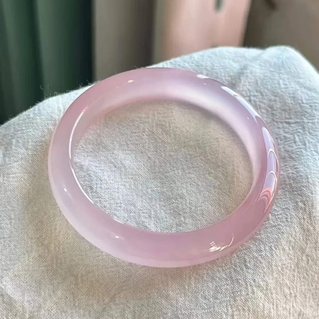 精选天然玉石桃花粉玉髓少女款玉手镯正品玛瑙女款正圈多样性发一