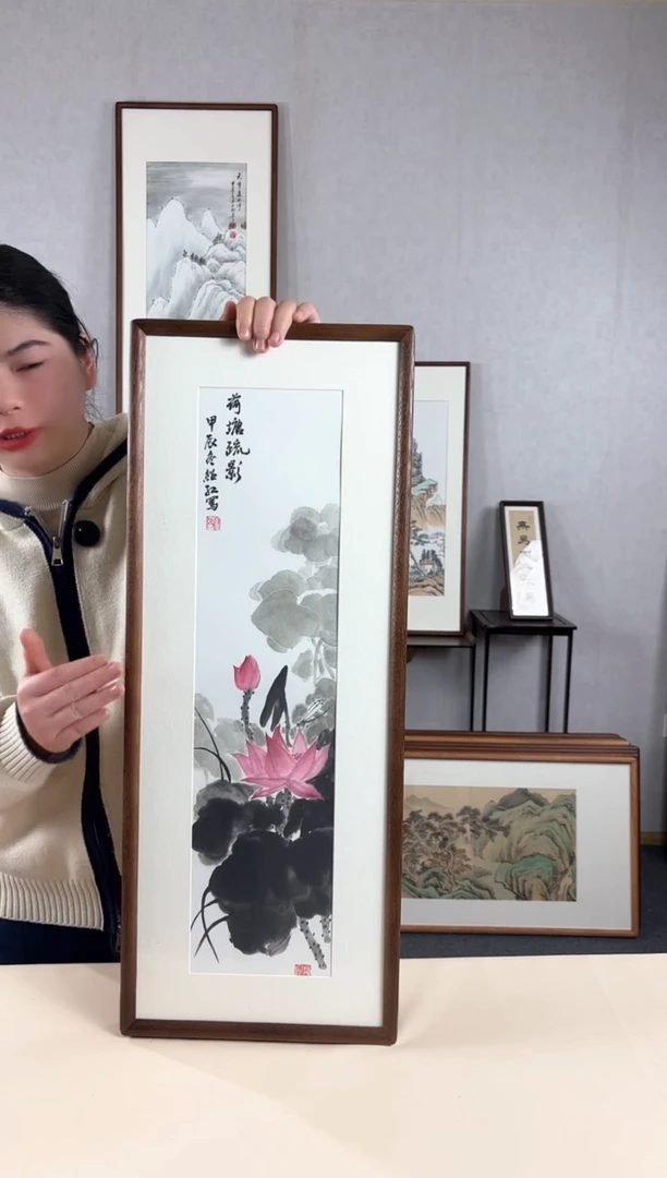 【闪购商品】国画手绘*荷花*28*72cm实木框