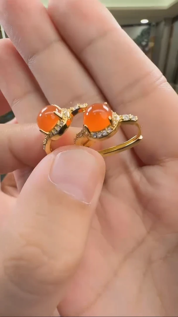 南红玛瑙耳扣银S925镶嵌保山河湾冰红