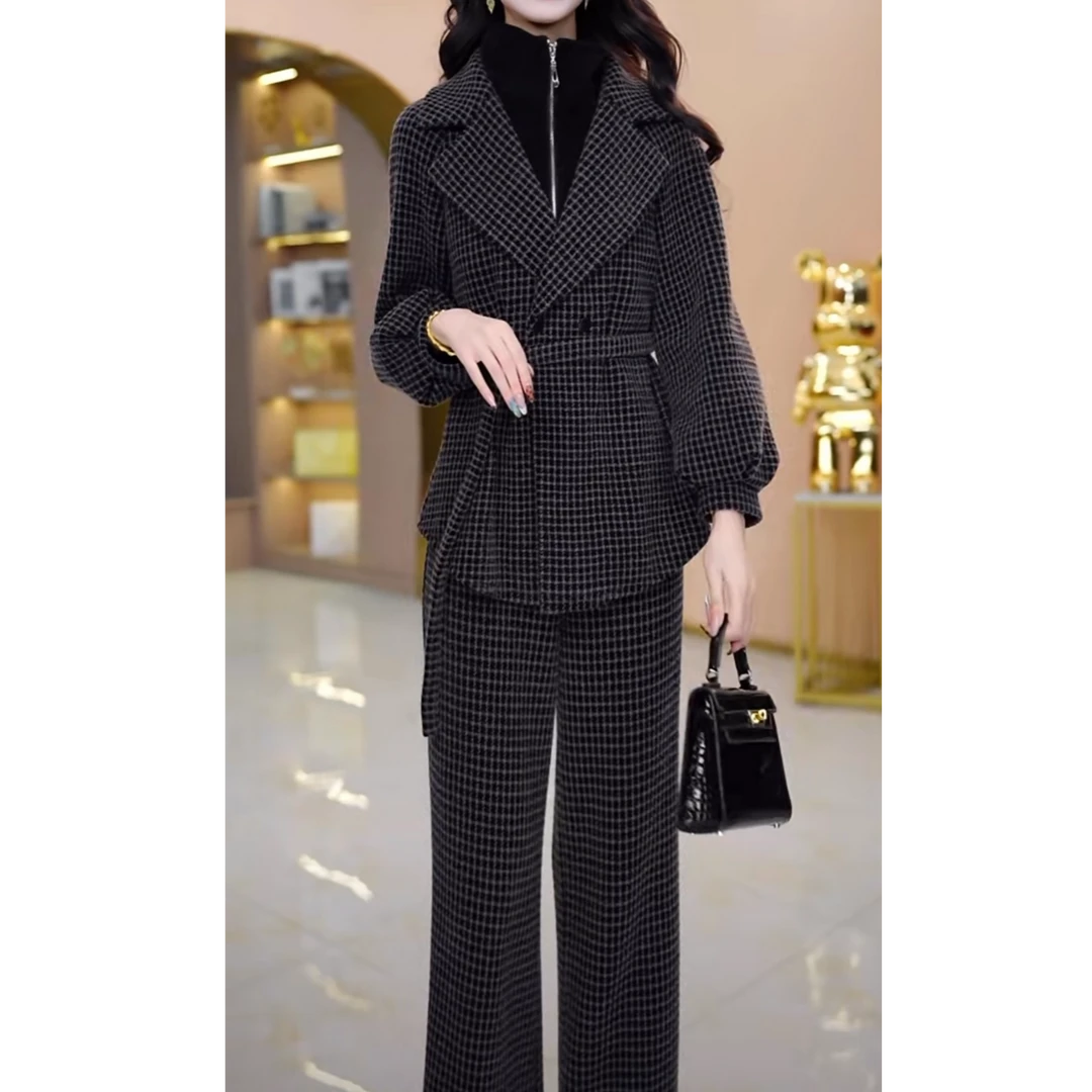 2025秋冬新款时尚两件套套装休闲加绒外套女上衣+裤子女