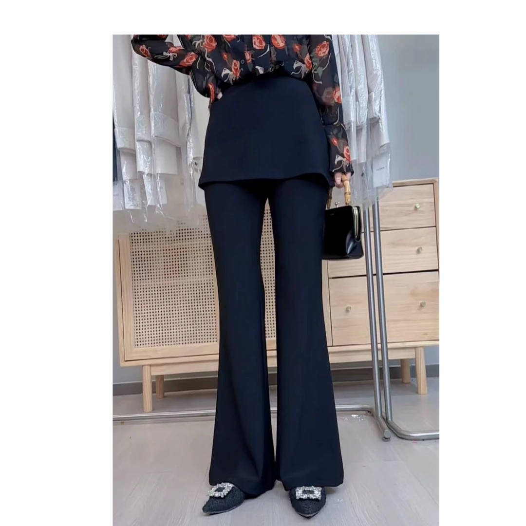 新款屁帘垂感高腰显瘦阔腿免烫西装裤假两件休闲裤25-040