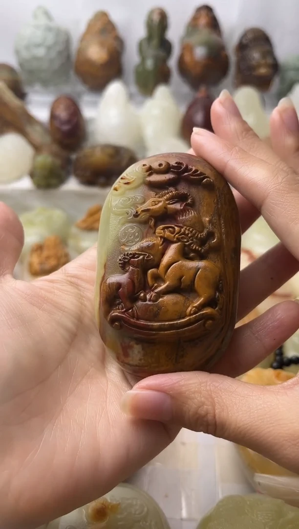 石材方解石棉纹正常不退换三羊开泰微瑕