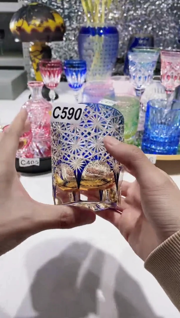 【闪购商品】水晶玻璃无手柄款590小金菊深刻水晶杯