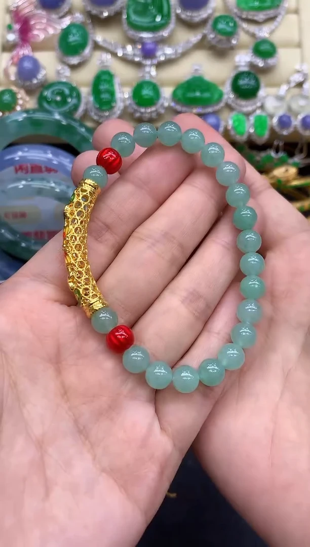 足金镶嵌手链翡翠525-中国好珍宝
