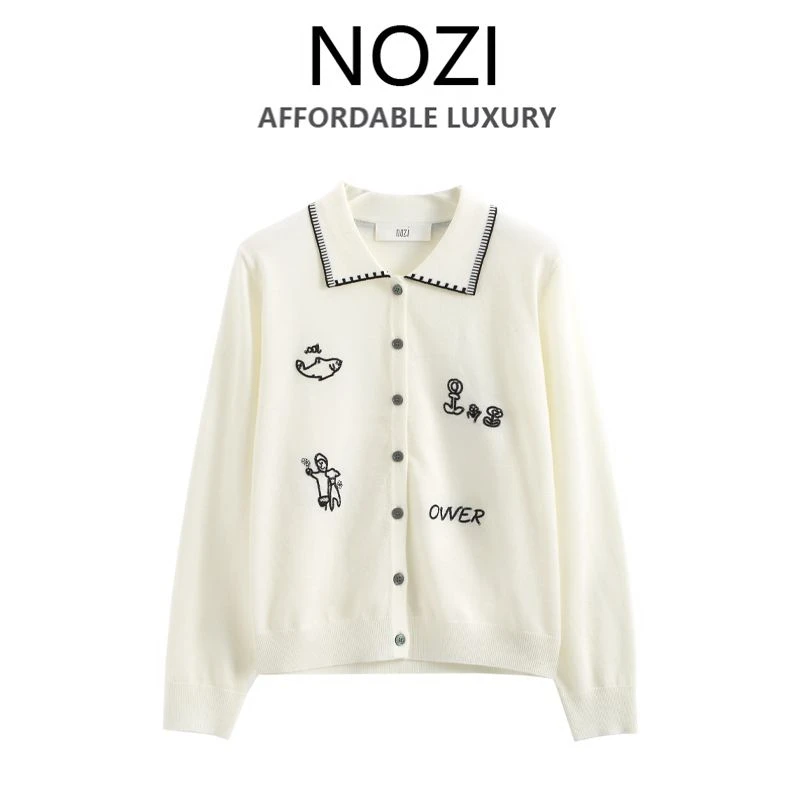 Nozi秋季千金清冷感小清新气质轻奢时尚翻领秋季女装针织衫S26-7