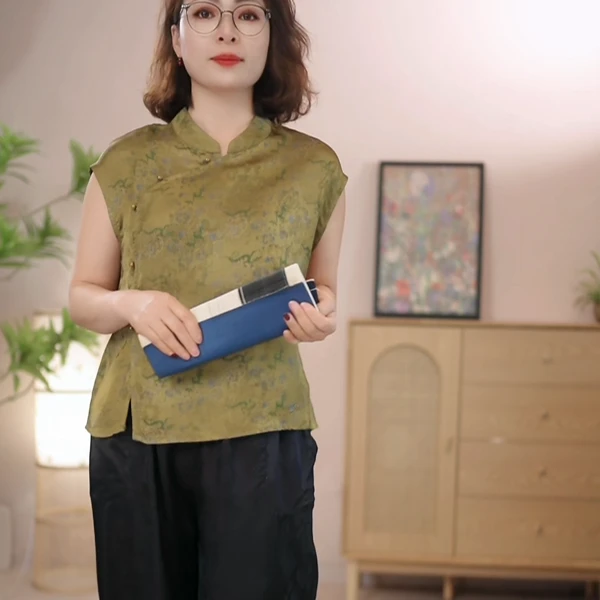 【锦绣繁花】新中式香云纱提花斜襟衬衫女上衣