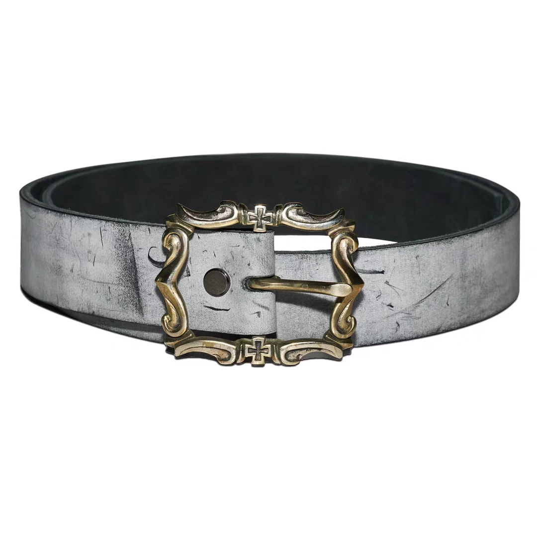 ADV igang蜂蜡白霜白铜腰带男女凯旋门日字扣雕花十字架皮带裤带