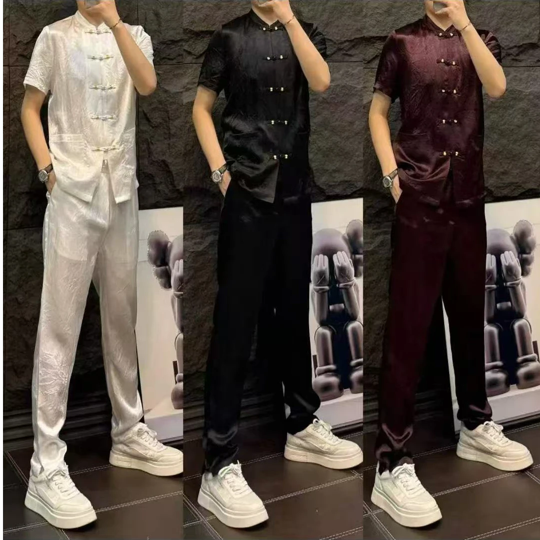 264207 072男士新款休闲时尚唐装套装