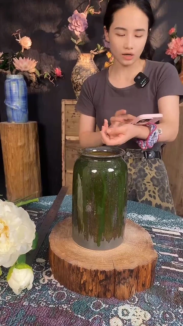 摆件景德镇高温陶瓷花器033（口径10*高度20）