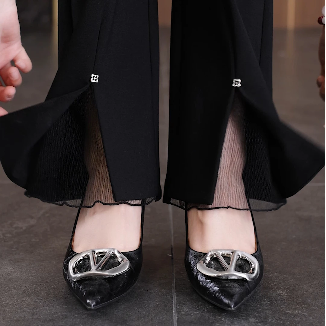 工作修身春夏长裤九分外穿韩版喇叭裤休闲裤微喇裤高腰复古夏季