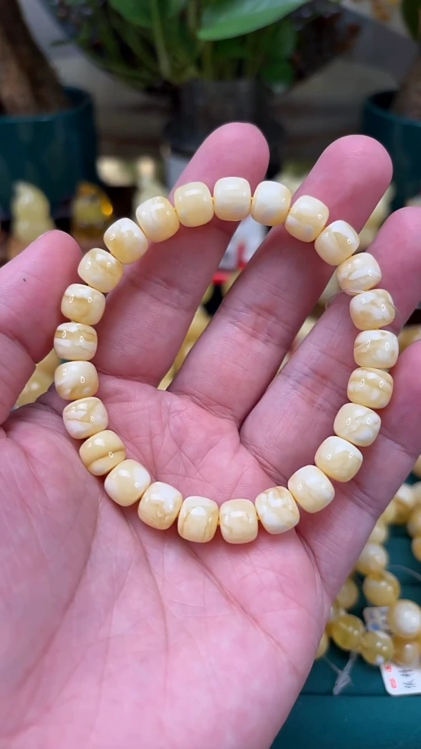 手链蜜蜡未镶嵌【p67】精工瓷白花蜡老型手串 11.51克  9mm