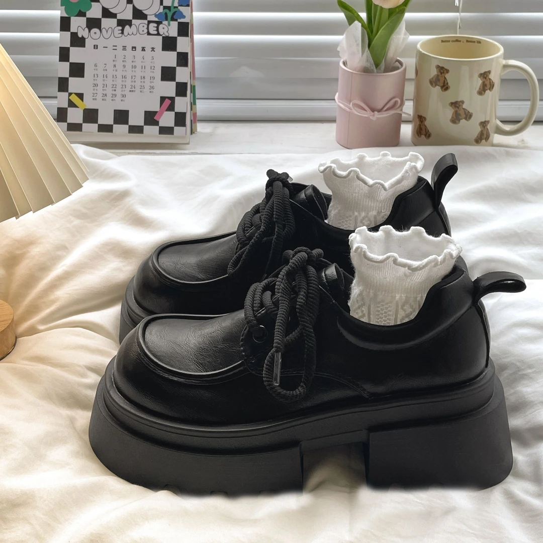 大头系带小皮鞋女2025春秋新款厚底百搭英伦学院风复古jk乐福单鞋