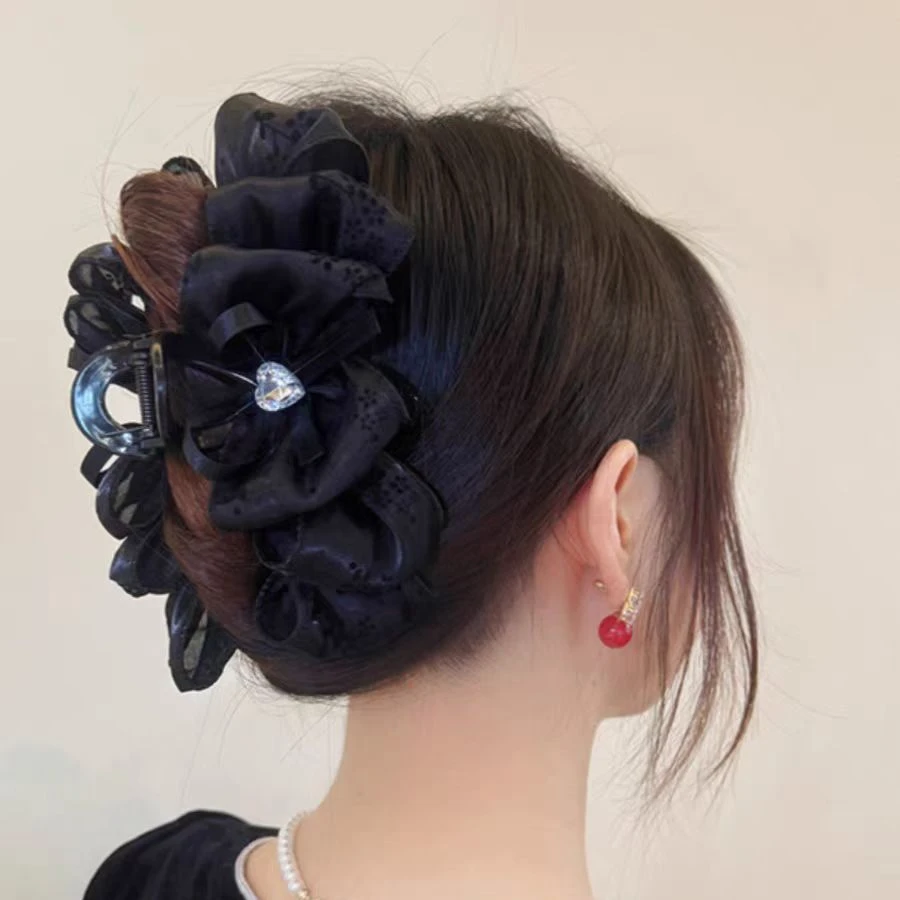 A缎面泡泡云朵抓夹头饰简约网纱爱心高级感后脑勺大号高鲨1038