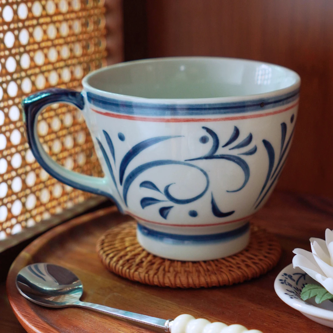 RIGEIAN/瑞涧【早餐杯450ml】唐草新中式家用陶瓷手绘高温釉下彩