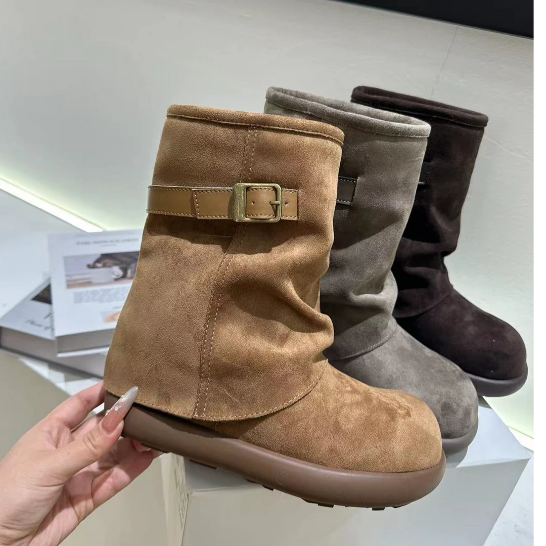 露思同款2025冬季加绒保暖雪地靴女时尚休闲增高靴子百搭不挑腿