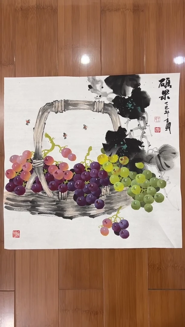 国画【福利，纯手工手绘】王立国葡萄50*50