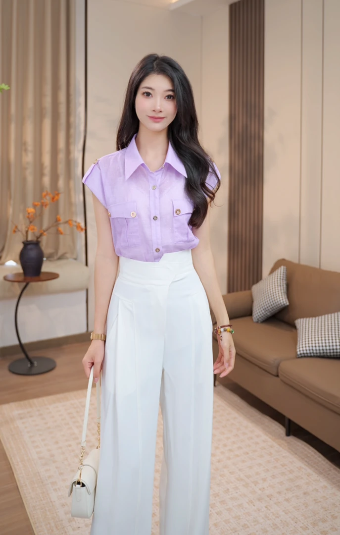 【粤粤】设计感无袖收腰衬衣女2025夏季新款高显瘦气质通勤衬衫小衫