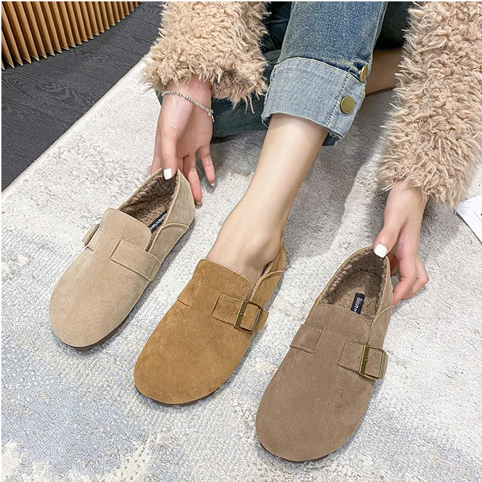 勃肯鞋女2025新款秋冬孕妇鞋子一脚蹬女鞋加绒豆豆软底博肯鞋全包