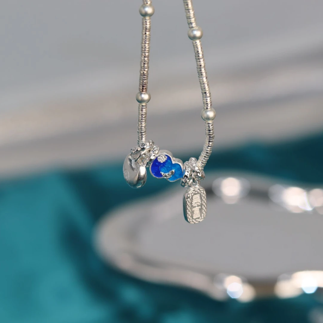 足银手链 小福袋蓝福禄手链