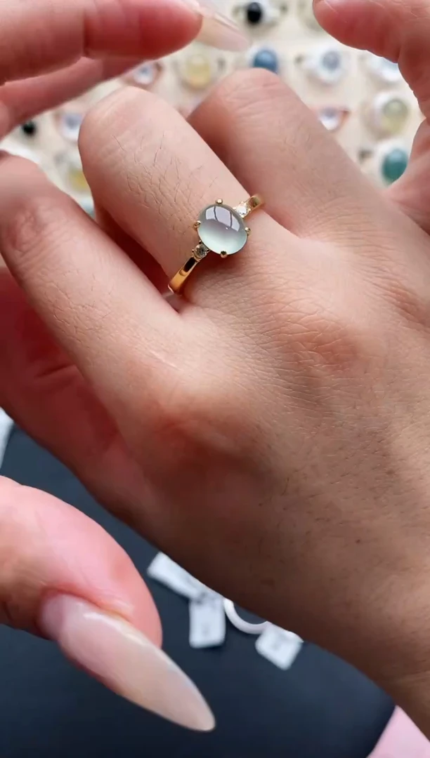 银S925镶嵌戒指翡翠天然缅甸翡翠A货111-8-3