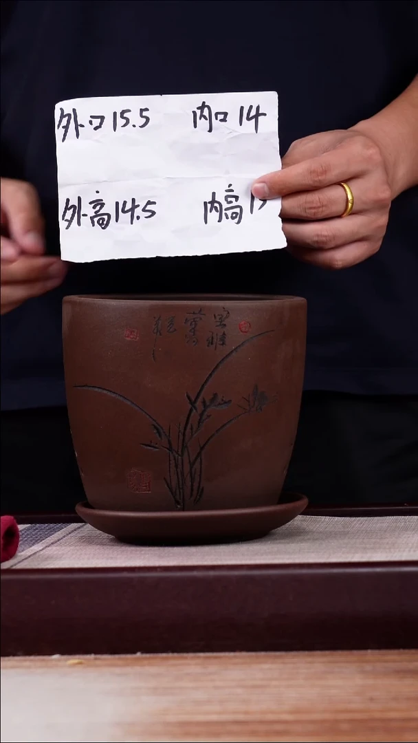 紫砂花盆紫泥君子兰2号一只带托