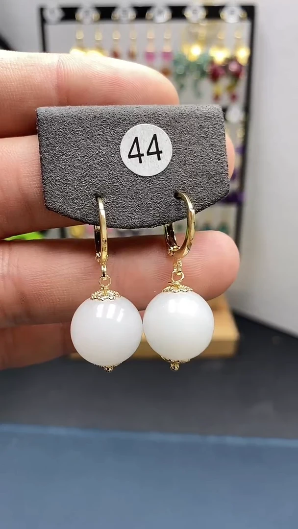 【闪购商品】和田玉耳饰银S925镀金镶嵌尺寸14mm耳扣08