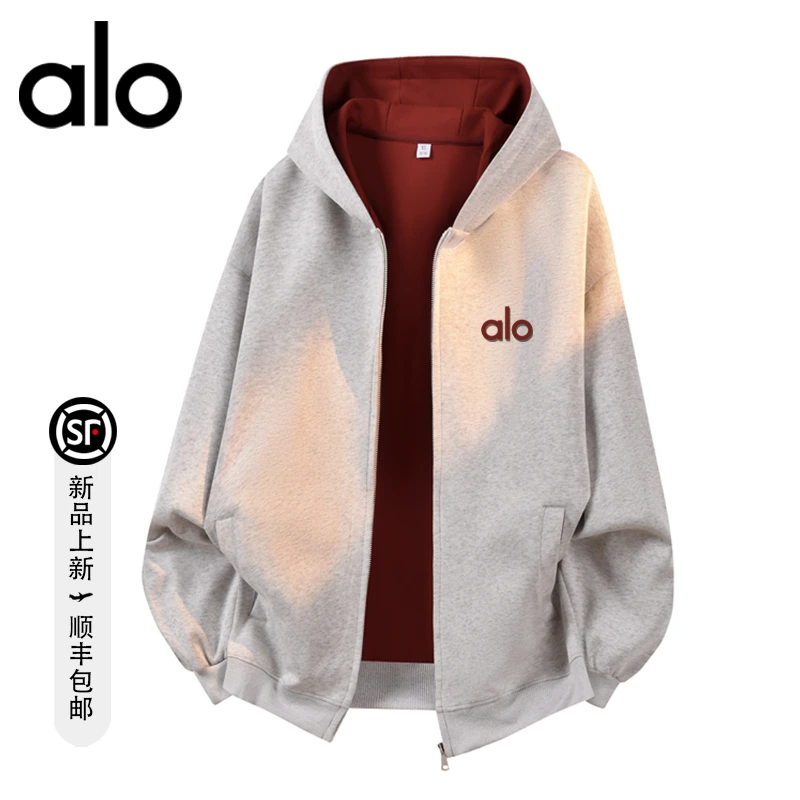 alo潮牌 秋冬季新款纯棉重磅拼色连帽卫衣情侣款百搭休闲宽松外套