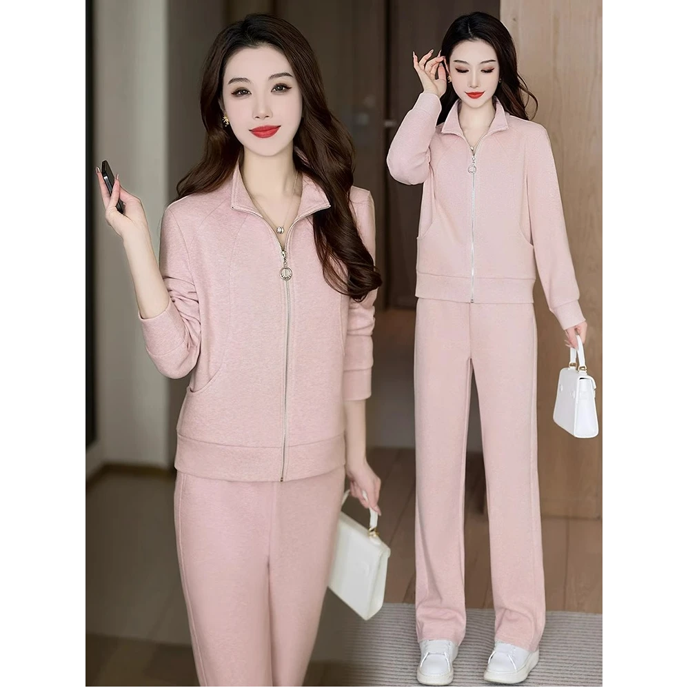 时尚减龄休闲运动套装女2025春季新款气质显瘦上衣阔腿裤两件套装