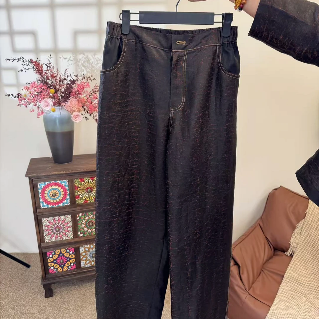 【橙思锦】香云纱龟裂纹直筒裤K2025008