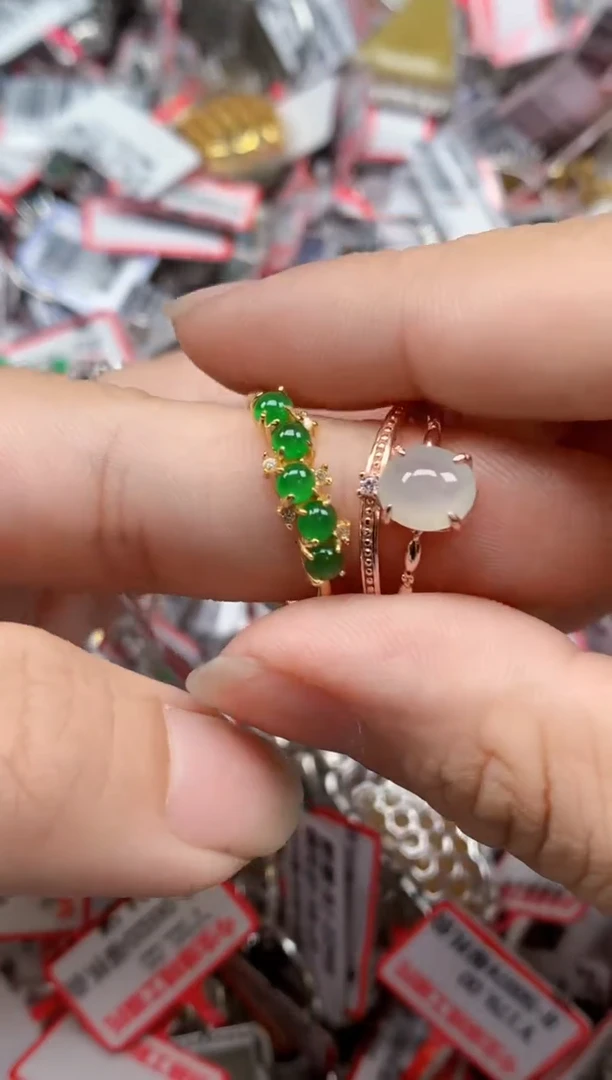 银S925镶嵌戒指翡翠天然A货缅甸翡翠