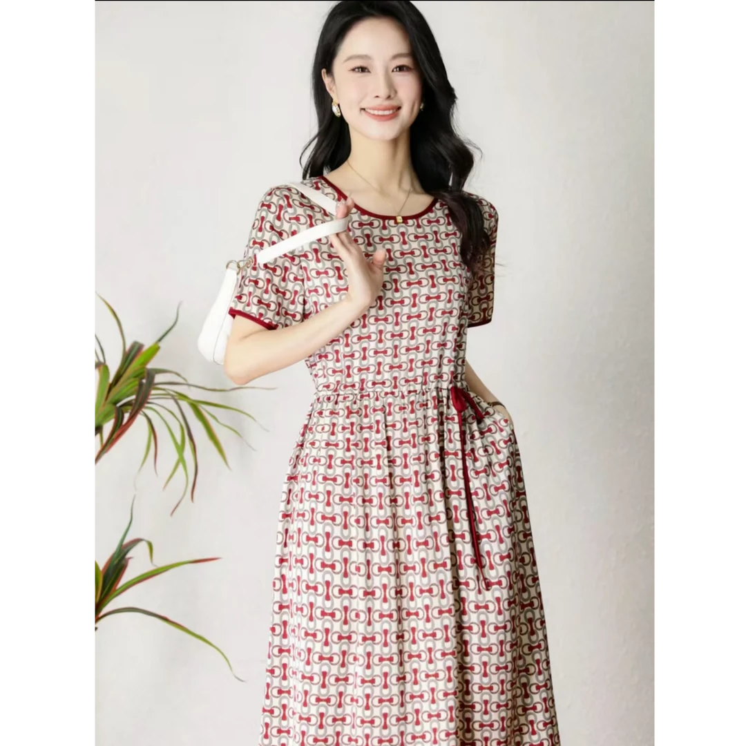 《苏》红宝丽小链条高级气质优雅收腰显瘦高级女装连衣裙