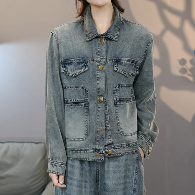 8911蓝牛仔外套长袖女2025宽松显瘦休闲时尚水洗透气上衣外套