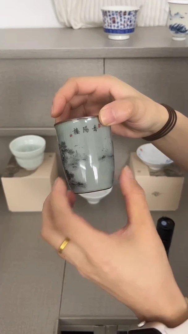 景德镇高温瓷闻香杯岳阳楼