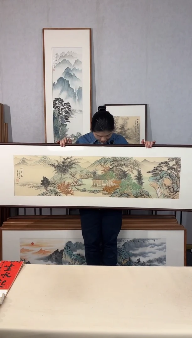 国画手绘*访友图*52*172cm带框发货