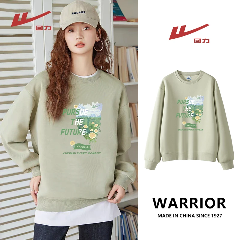 Warrior/回力圆领印花薄款卫衣春秋新款运动长袖ins洋气个性穿搭