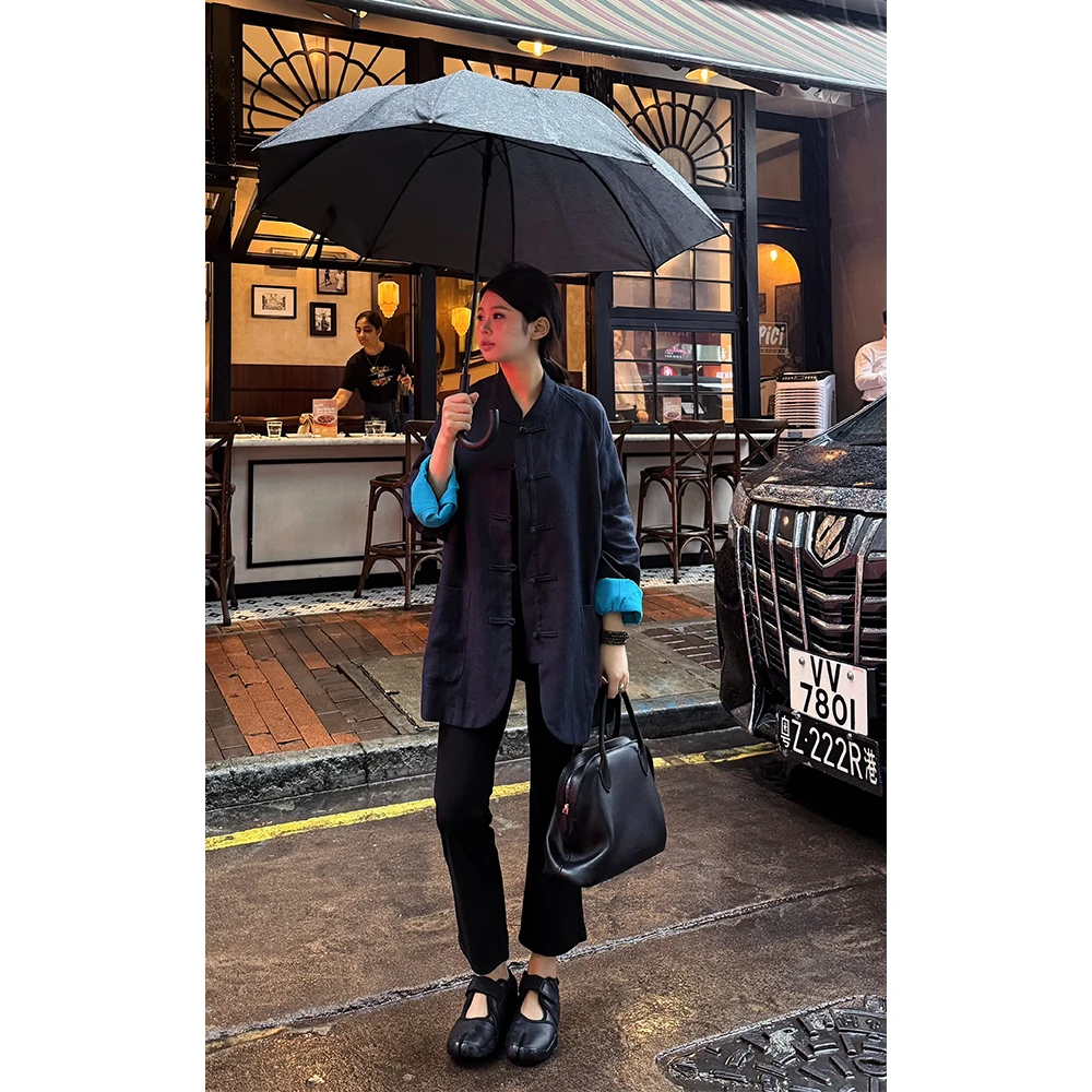 LA CALLA亚麻撞色袖极简新中式外套OY-AV5921