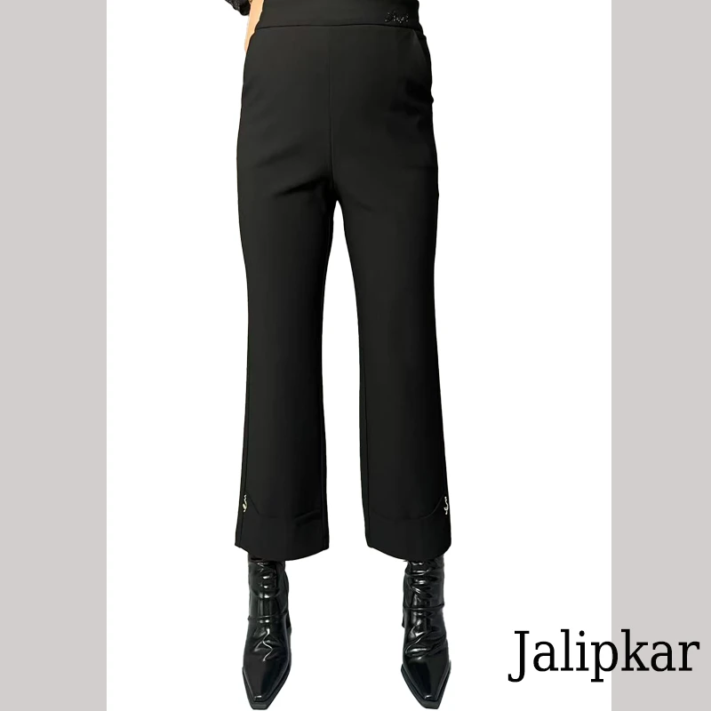 佳丽皮卡尔2025年时尚高腰百搭舒适高弹加大九分烟管裤2257