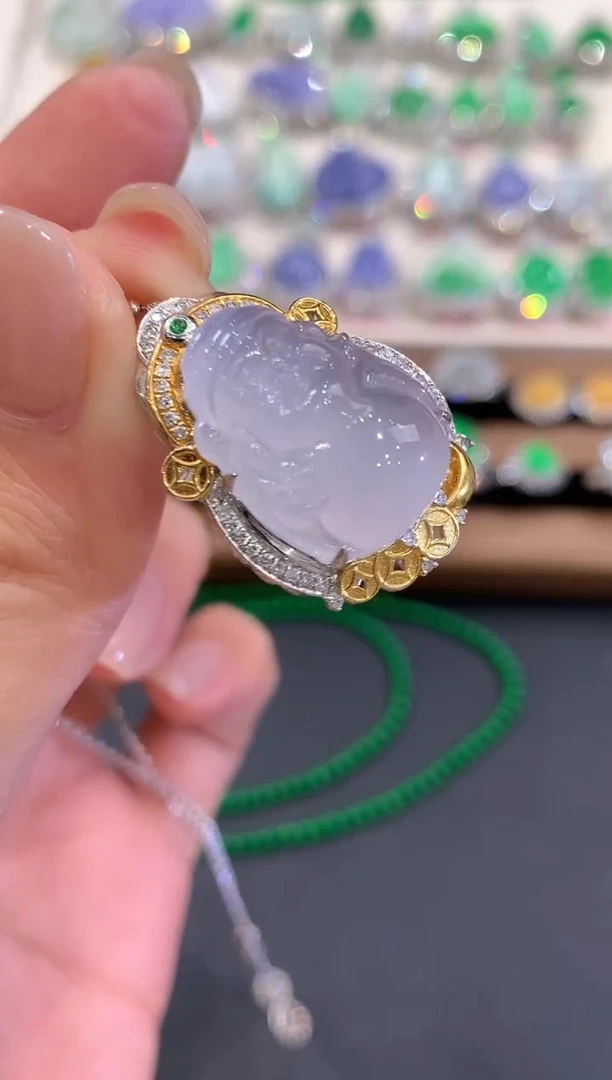 吊坠(不含链)18K金镶嵌翡翠a103紫货有色差