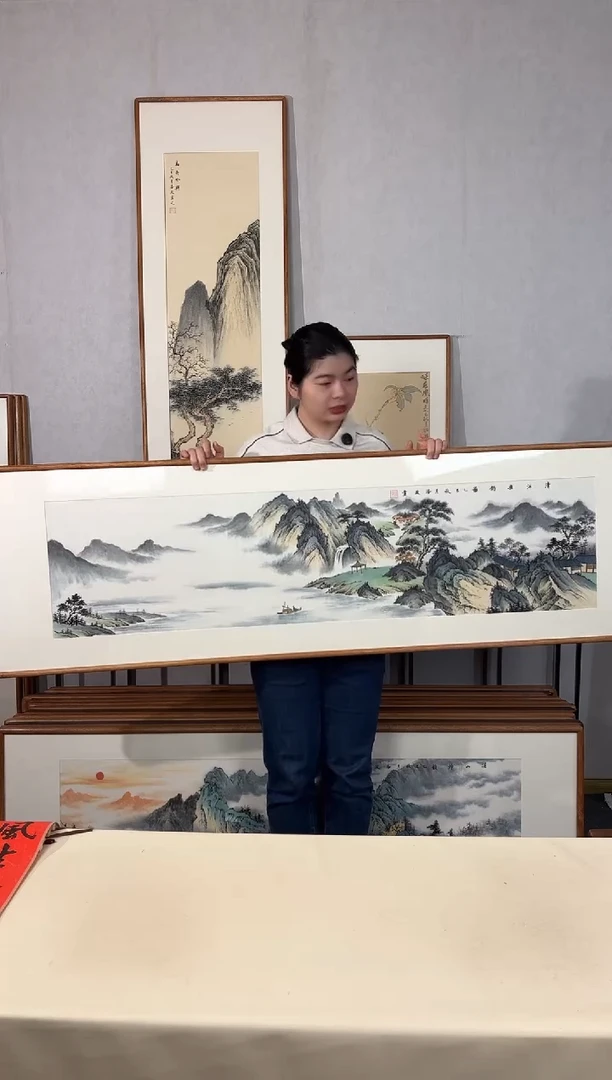 国画手绘*清江锤钓图*52*172cm带框发货