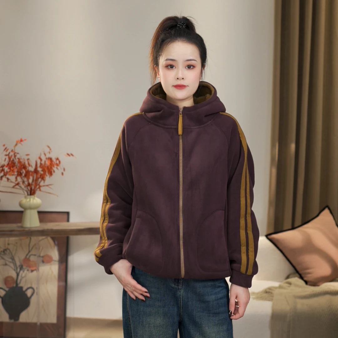 【沐沐】冬季新款时尚休闲百搭宽松奥利绒加绒加厚保暖连帽厚外套