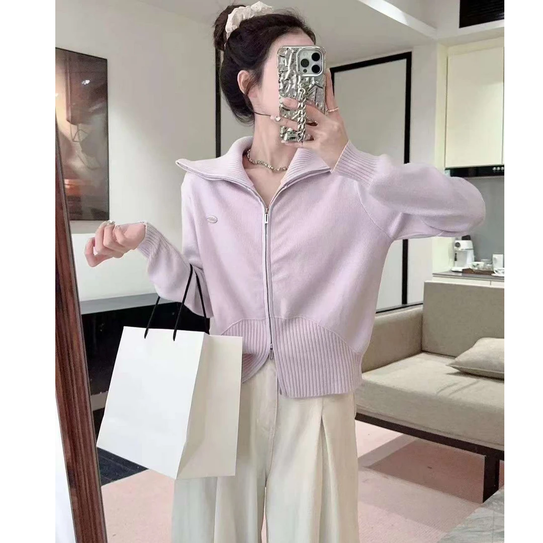 格子推荐~慵懒风韩系徽章翻领两头拉链外套Q105