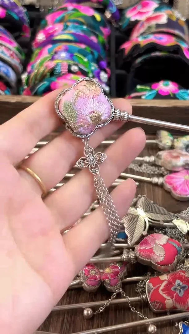 织绣紫***葵艺枝独绣老绣饰品144