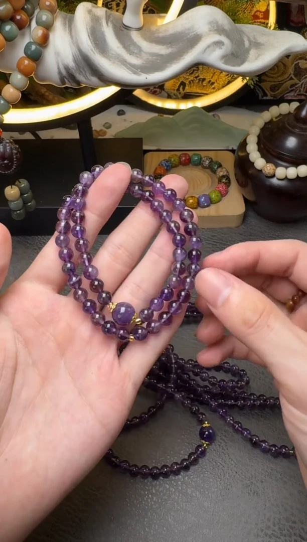 紫晶手链未镶嵌A984 紫水晶双圈圆珠