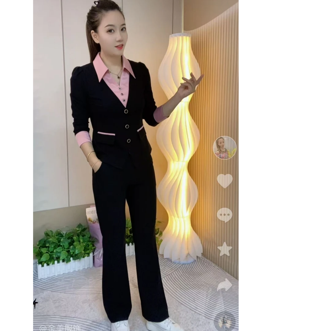 《金美推荐》 2025秋季新款时尚轻奢气质高雅修身显瘦微喇裤套装