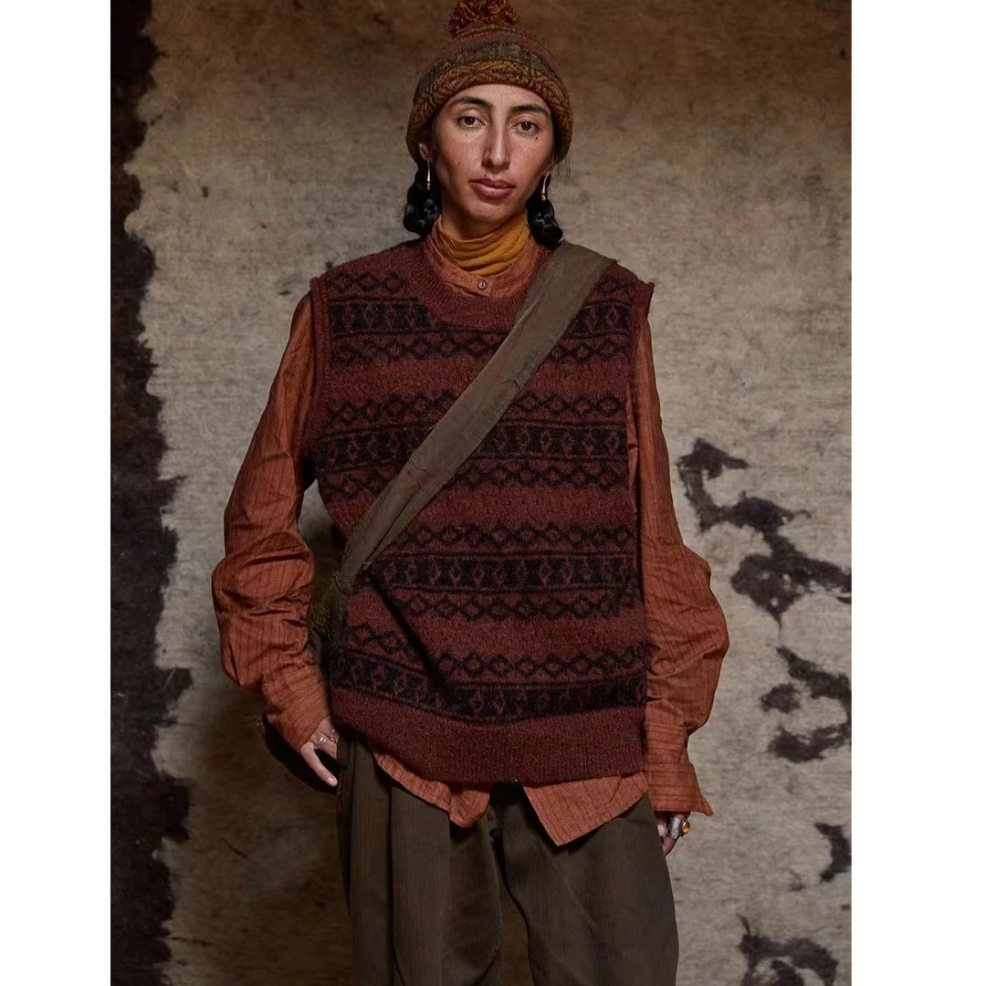 涟香家左岸迷香马甲7105白尕套头针织马夹条纹秋冬圆领无袖休闲