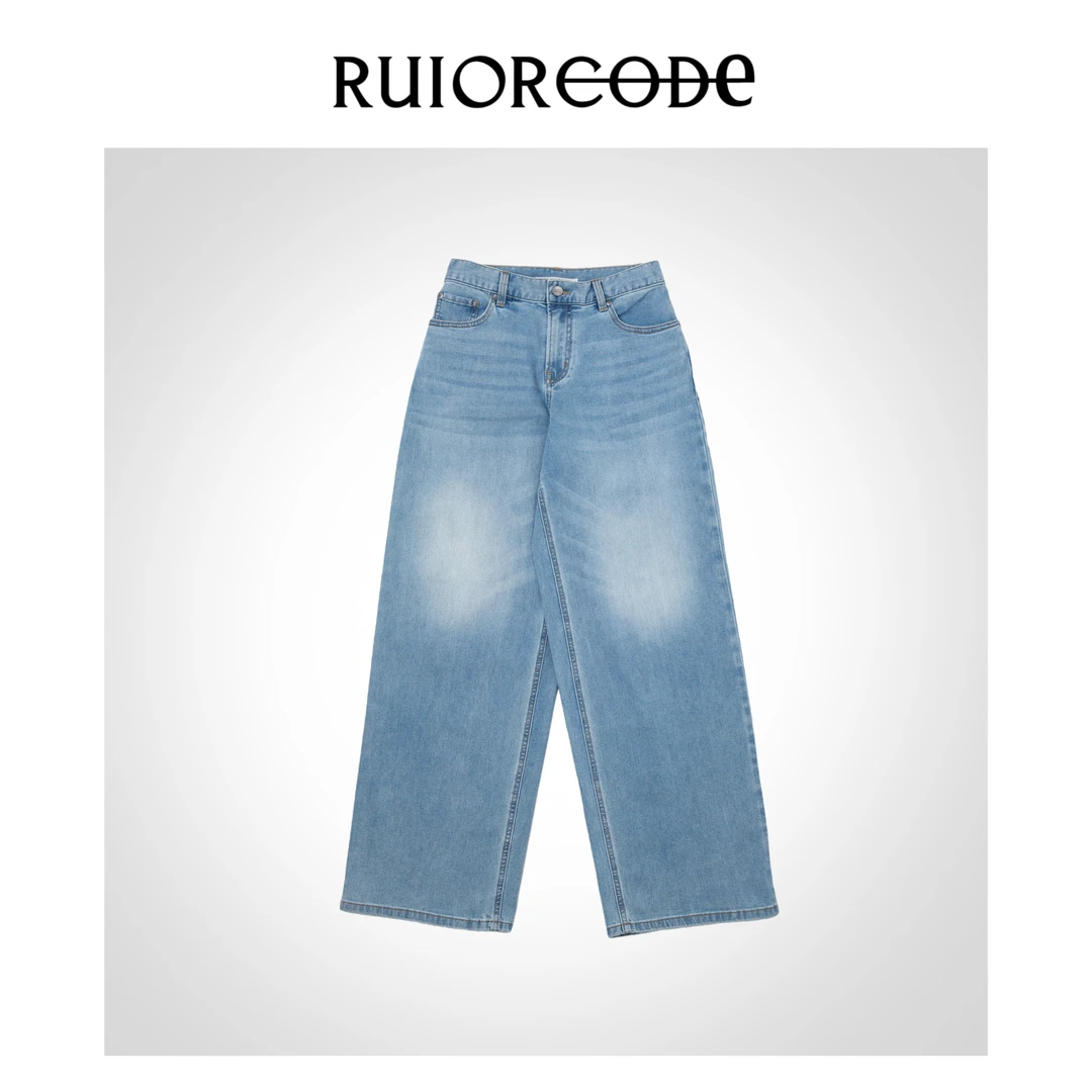 【RUIORCODE】浅蓝薄款水洗阔腿牛仔裤 理性消费