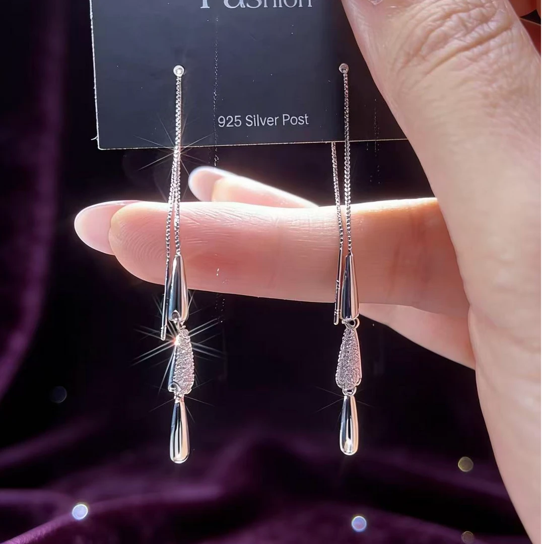 铜合金耳饰 密镶水滴型轻奢百搭款耳线流苏耳环0375