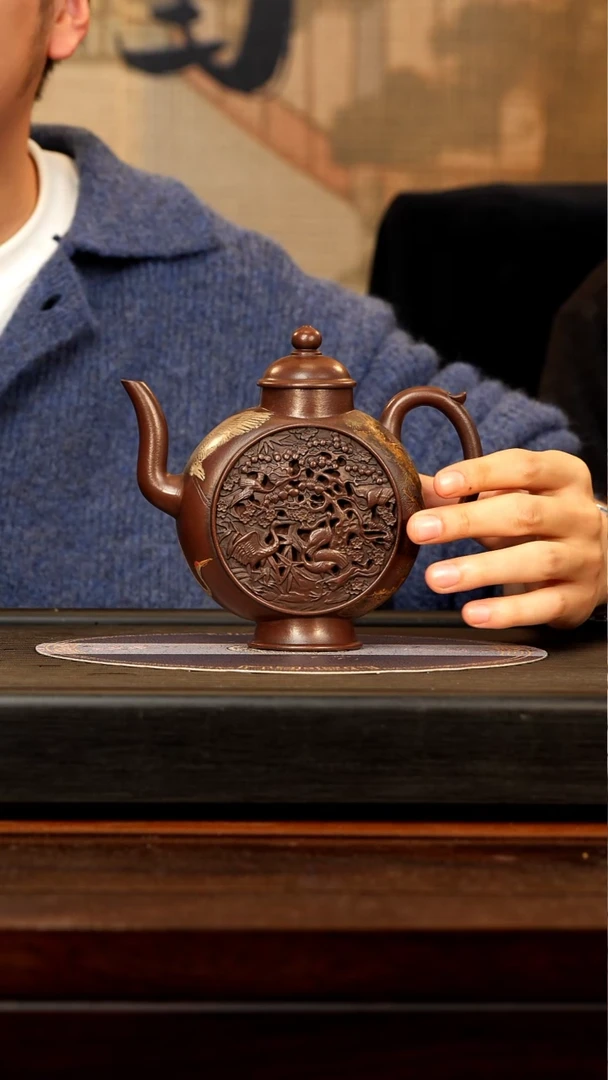【闪购商品】紫砂茶壶PHJ 紫泥 松鹤延年 360cc